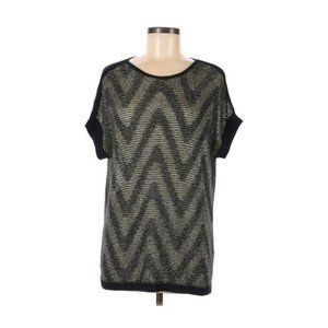 Chico's Women's Metallic Short Sleeve Sweater Size 1 Medium Blue Gold Chevron